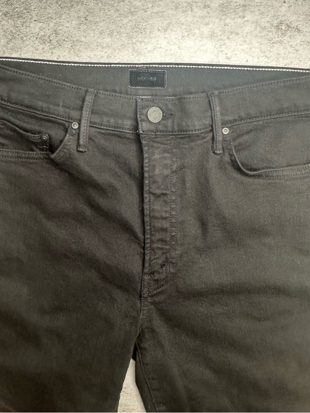 MOTHER Insider Crop Step Fray Jeans Black High Rise Raw Hem Ankle Flare Size 31 - Picture 4 of 10